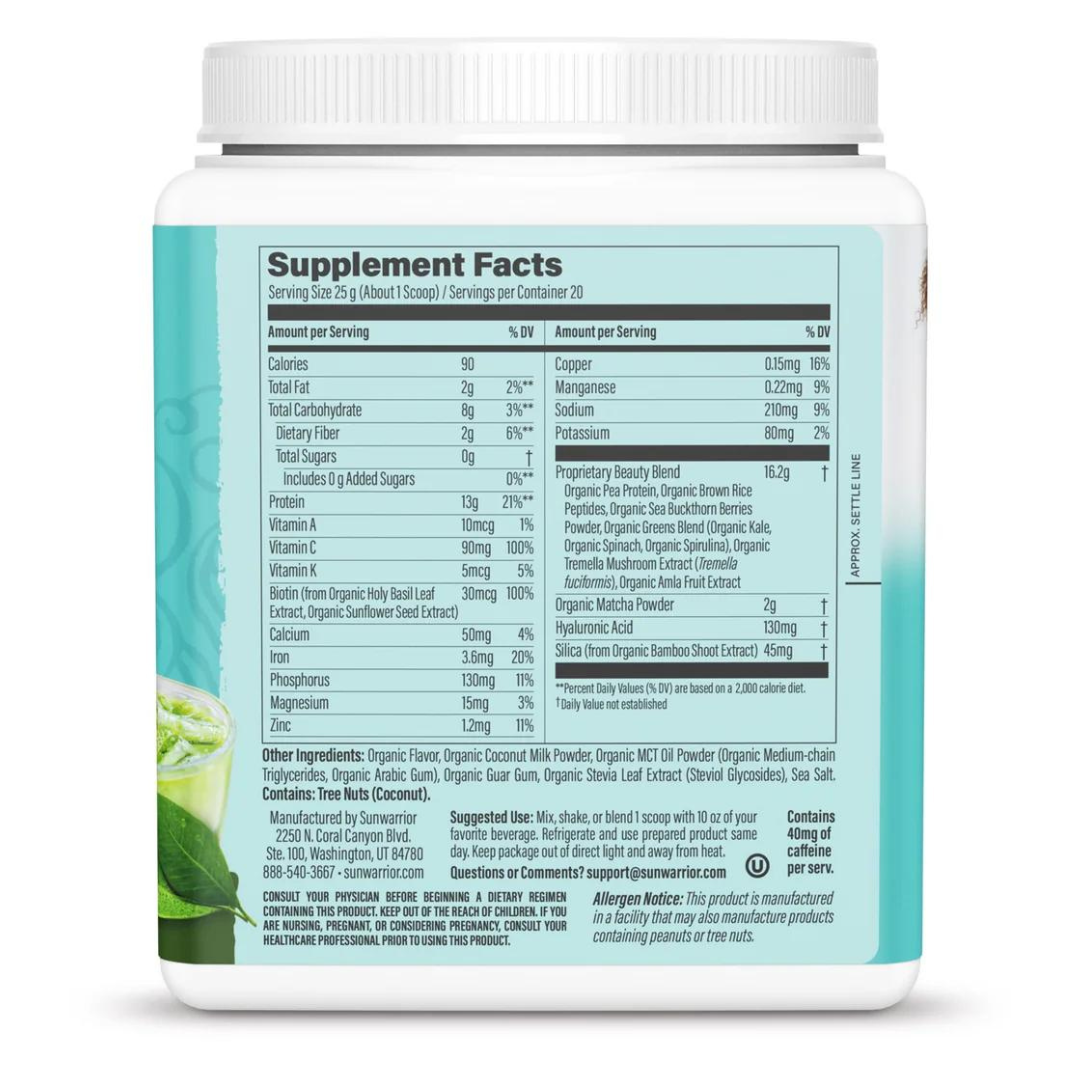SUNWARRIOR COLLAGEN BUILDING PROTEIN PEPTIDES COCONUT MATCHA LATTE / THỰC PHẨM BỔ SUNG COLLAGEN THỰC VẬT ( VỊ DỪA MATCHA)