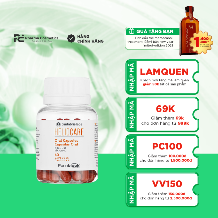 HELIOCARE ORAL CAPSULES 60V / VIÊN NANG UỐNG BẢO VỆ ÁNH SÁNG TỪ BÊN TRONG  