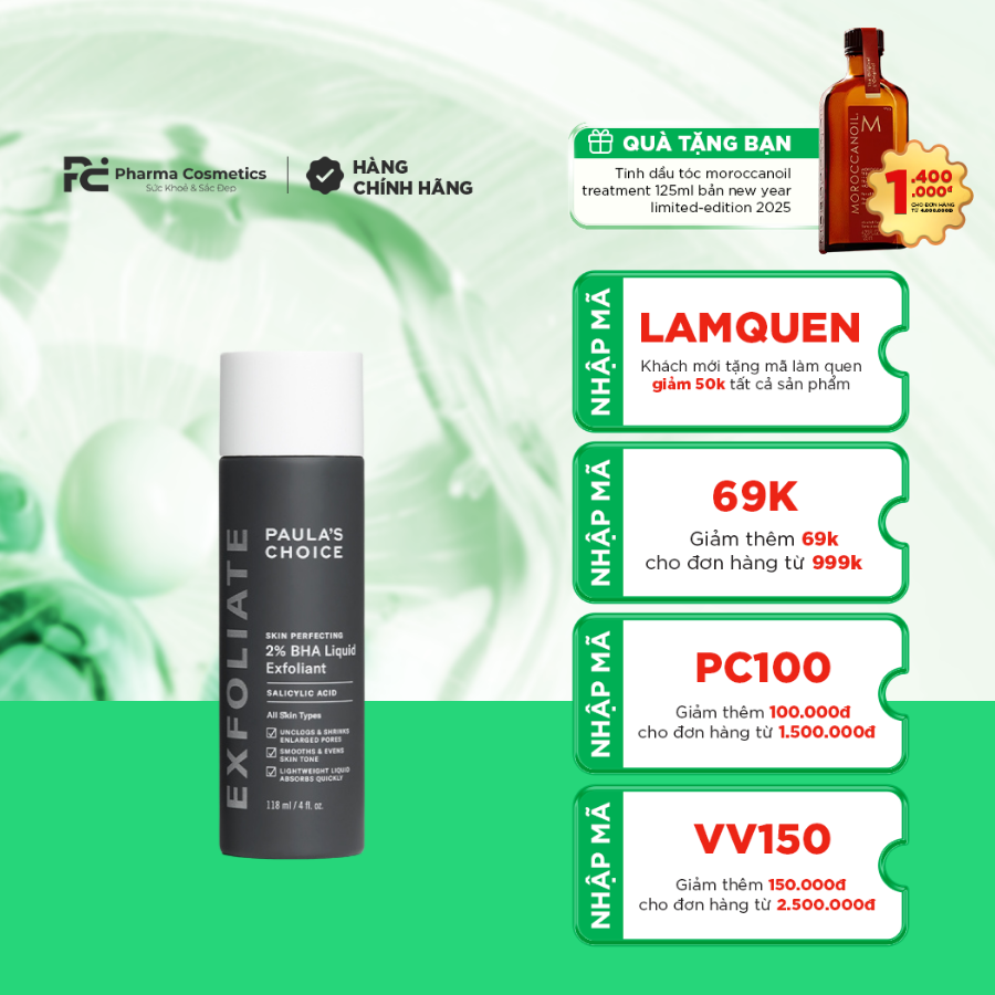 ( DATE 12/2026 ) PAULA'S CHOICE SKIN PERFECTING 2% BHA LIQUID EXFOLIANT: Dung Dịch Loại Bỏ Tế Bào Chết, Giúp Lỗ Chân Lông Sạch Thoáng & Da Mịn Màng