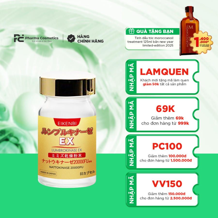 ( DATE 6/2026 ) EIKENBI LUMBROKINASE EX: Hỗ Trợ Tan Cục Máu Đông, Giúp Lưu Thông Máu & Ngăn Ngừa Đột Quỵ