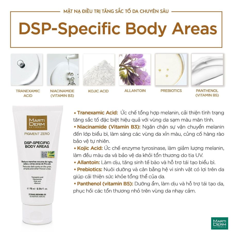 MARTIDERM DSP-SPECIFIC BODY AREAS: Kem Dưỡng Thể Chuyên Sâu - Sáng Da, Giảm Thâm Sạm & Phục Hồi Vùng Nhạy Cảm