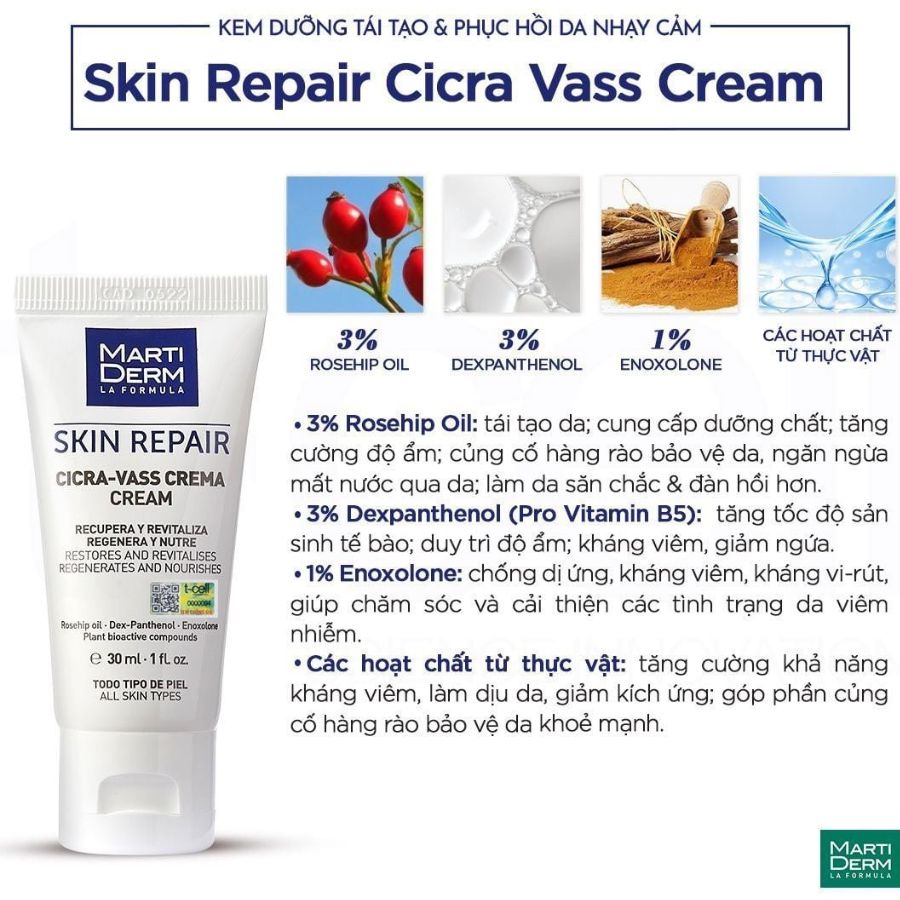 MARTIDERM SKIN REPAIR CICRA VASS CREAM / KEM DƯỠNG TÁI TẠO & PHỤC HỒI DA NHẠY CẢM