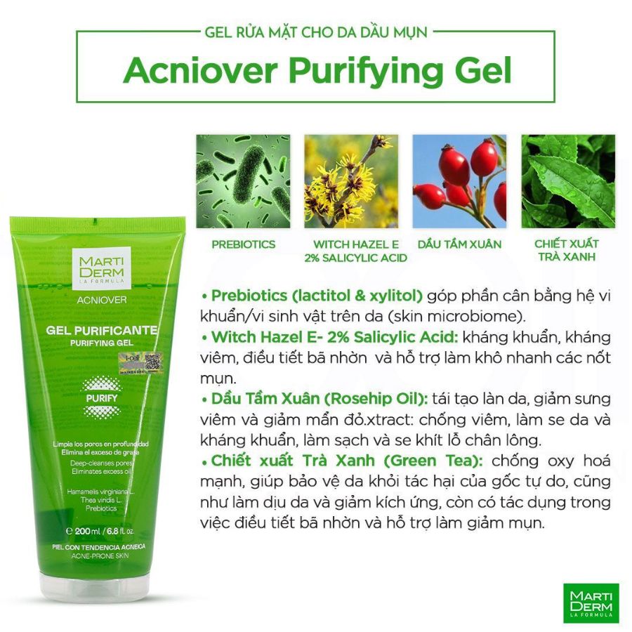 MARTIDERM ACNIOVER PURIFYING GEL / SỮA RỬA MẶT CHO DA DẦU MỤN