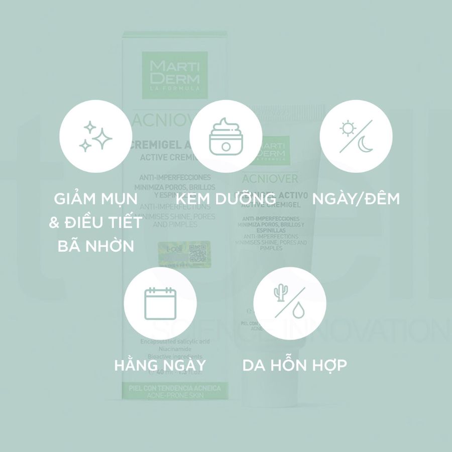 MARTIDERM ACNIOVER ACTIVE CREMIGEL / KEM DƯỠNG GIẢM NHỜN, MỤN & SE LỖ CHÂN LÔNG