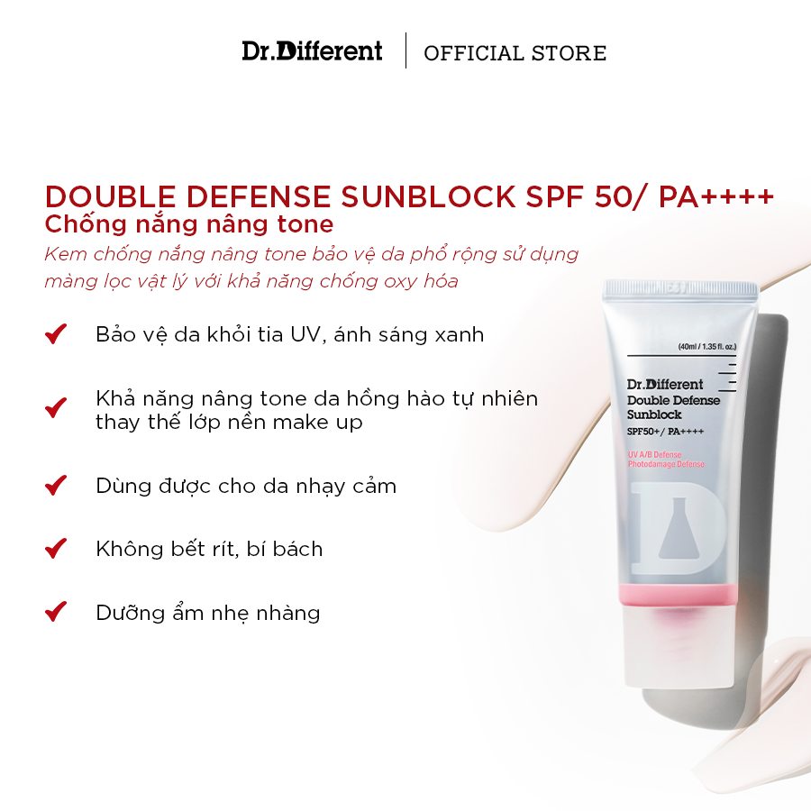 DR.DIFFERENT DOUBLE DEFENSE SUNBLOCK SPF50 / KEM CHỐNG NẮNG