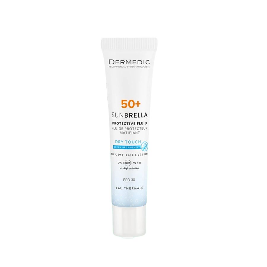 DERMEDIC SUNBRELLA DRY TOUCH PROTECTIVE FLUID SPF 50+ PPD 30: Chống Nắng Toàn Diện Cho Da Dầu & Hỗn Hợp