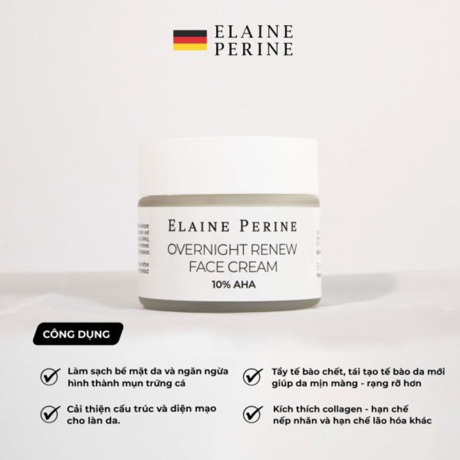 ELAINE PERINE OVERNIGHT RENEW FACE CREAM 10% AHA - Kem Dưỡng Đêm Tái Tạo & Làm Mịn Da