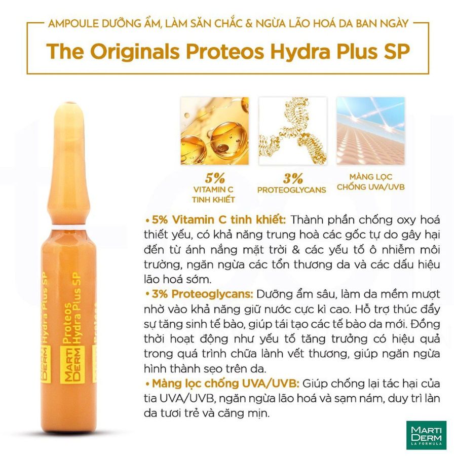 MARTIDERM THE ORIGINALS PROTEOS HYDRA PLUS SP / AMPOULE DƯỠNG ẨM, LÀM SĂN CHẮC & NGỪA LÃO HOÁ DA BAN NGÀY