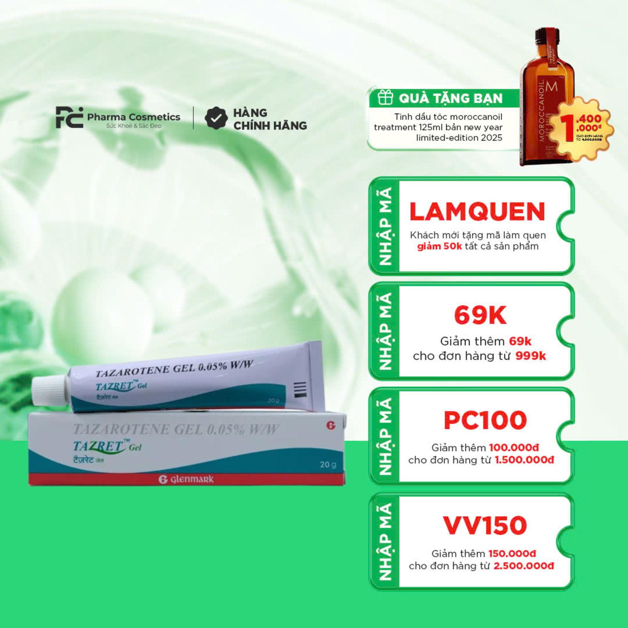 TAZAROTENE GEL 0.05% (TAZRET GEL): Gel Trị Mụn & Phục Hồi Sẹo Thâm - Tái Tạo Làn Da Sáng Khỏe