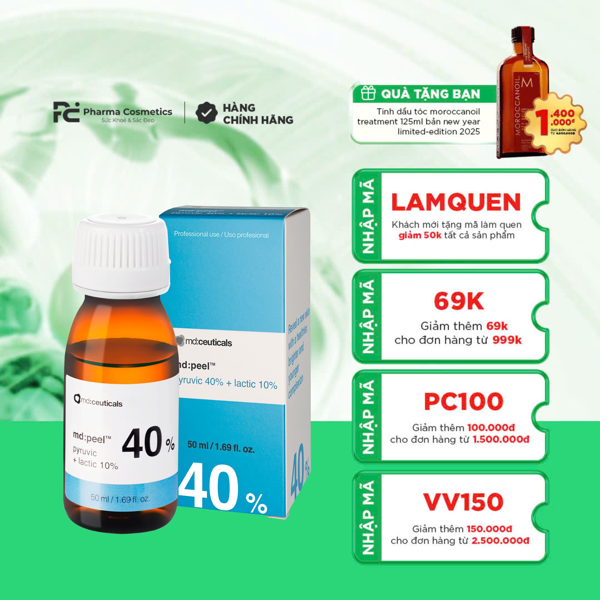MD:PEEL PYRUVIC 40% + LACTIC 10%: Peel Đặc Trị Mụn Nặng & Tái Tạo Da Chống Lão Hóa Chuyên Sâu