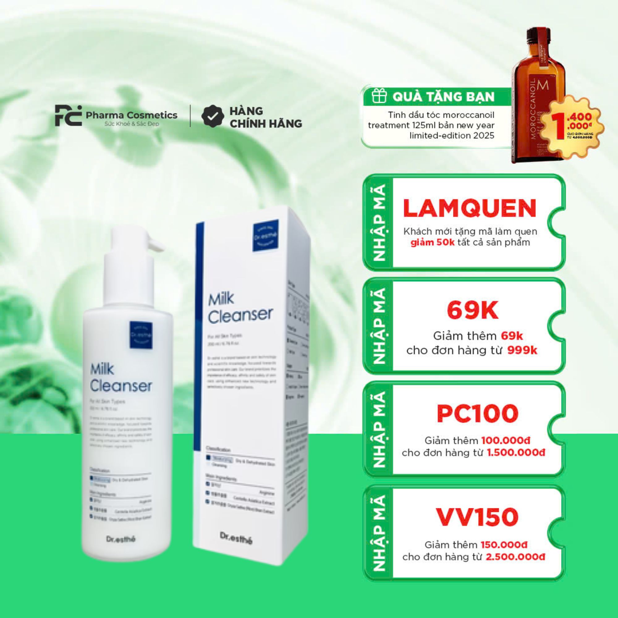 DR.ESTHE MILK CLEANSER: Sữa Rửa Mặt Dạng Sữa Dịu Nhẹ - Dưỡng Ẩm & Bảo Vệ Làn Da Nhạy Cảm