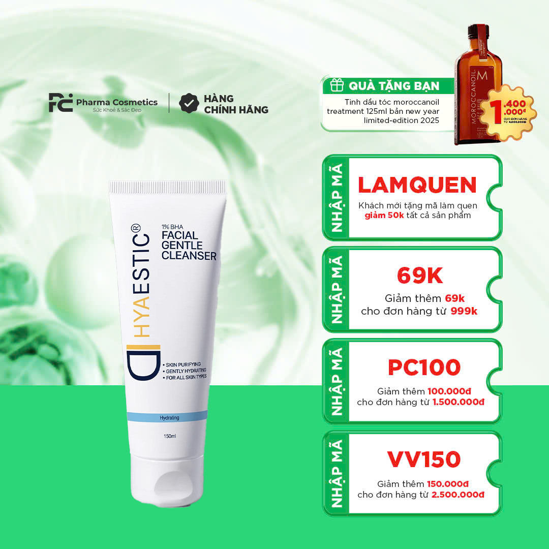 HYAESTIC 1% BHA FACIAL GENTLE CLEANSER: Sữa Rửa Mặt Sạch Sâu & Kiểm Soát Dầu Nhờn