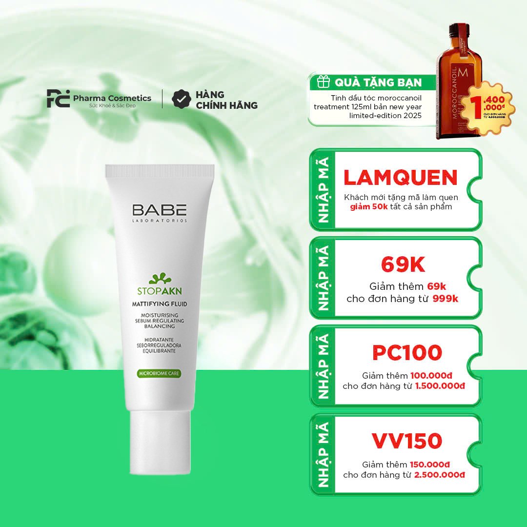 BABE STOP AKN MATTIFYING FLUID: Kem Dưỡng Kiềm Dầu, Dưỡng Ẩm & Phục Hồi Cho Da Dầu Mụn