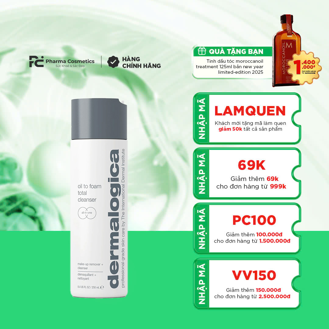 DERMALOGICA OIL TO FOAM TOTAL CLEANSER: Dầu Tẩy Trang & Sữa Rửa Mặt 2-Trong-1, Cho Làn Da Sạch Sâu Hoàn Hảo