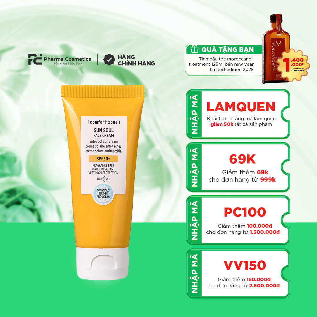 COMFORT ZONE SUN SOUL FACE CREAM SPF50+: Kem Chống Nắng Dịu Nhẹ - Bảo Vệ Toàn Diện & Ngừa Lão Hóa