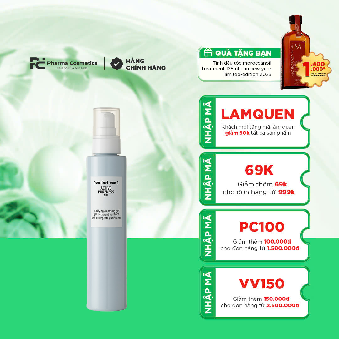 COMFORT ZONE ACTIVE PURENESS GEL: Gel Làm Sạch & Thanh Lọc Da, Kiểm Soát Dầu & Mụn