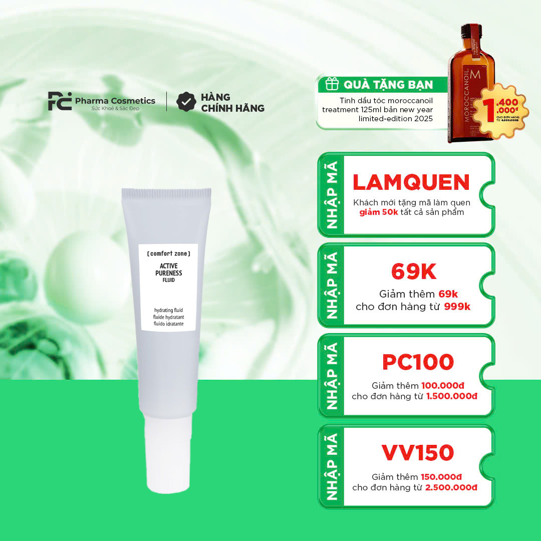 COMFORT ZONE ACTIVE PURENESS FLUID: Kem Dưỡng Ẩm Kiềm Dầu, Dưỡng Sáng Da Khỏe Mạnh