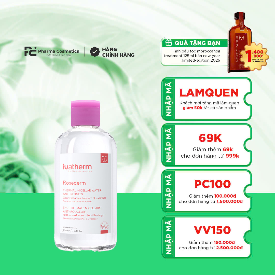 IVATHERM  Rosederm Thermal Micella Water Anti-Redness: Nước Tẩy Trang Làm Dịu & Giảm Đỏ Cho Da Nhạy Cảm
