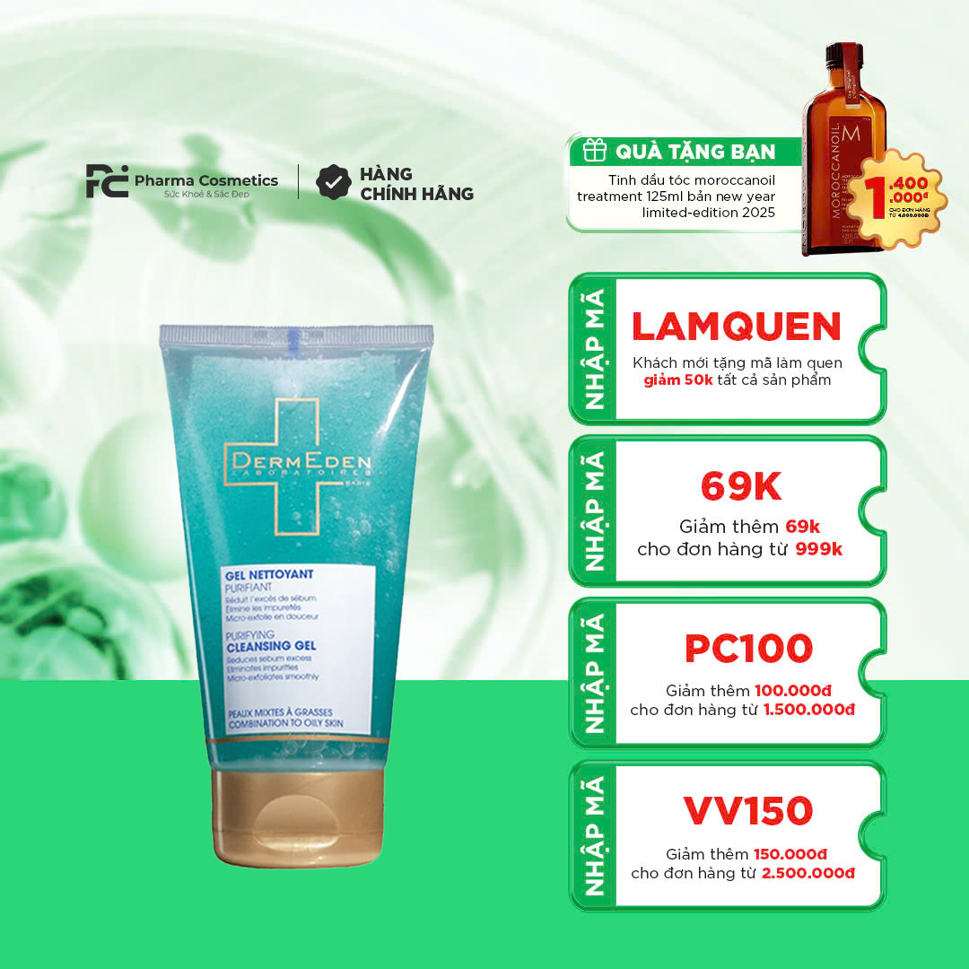 DERMEDEN PURIFYING CLEANSING GEL: Sữa Rửa Mặt Sạch Sâu & Kiểm Soát Dầu Nhờn Cho Da Dầu Mụn