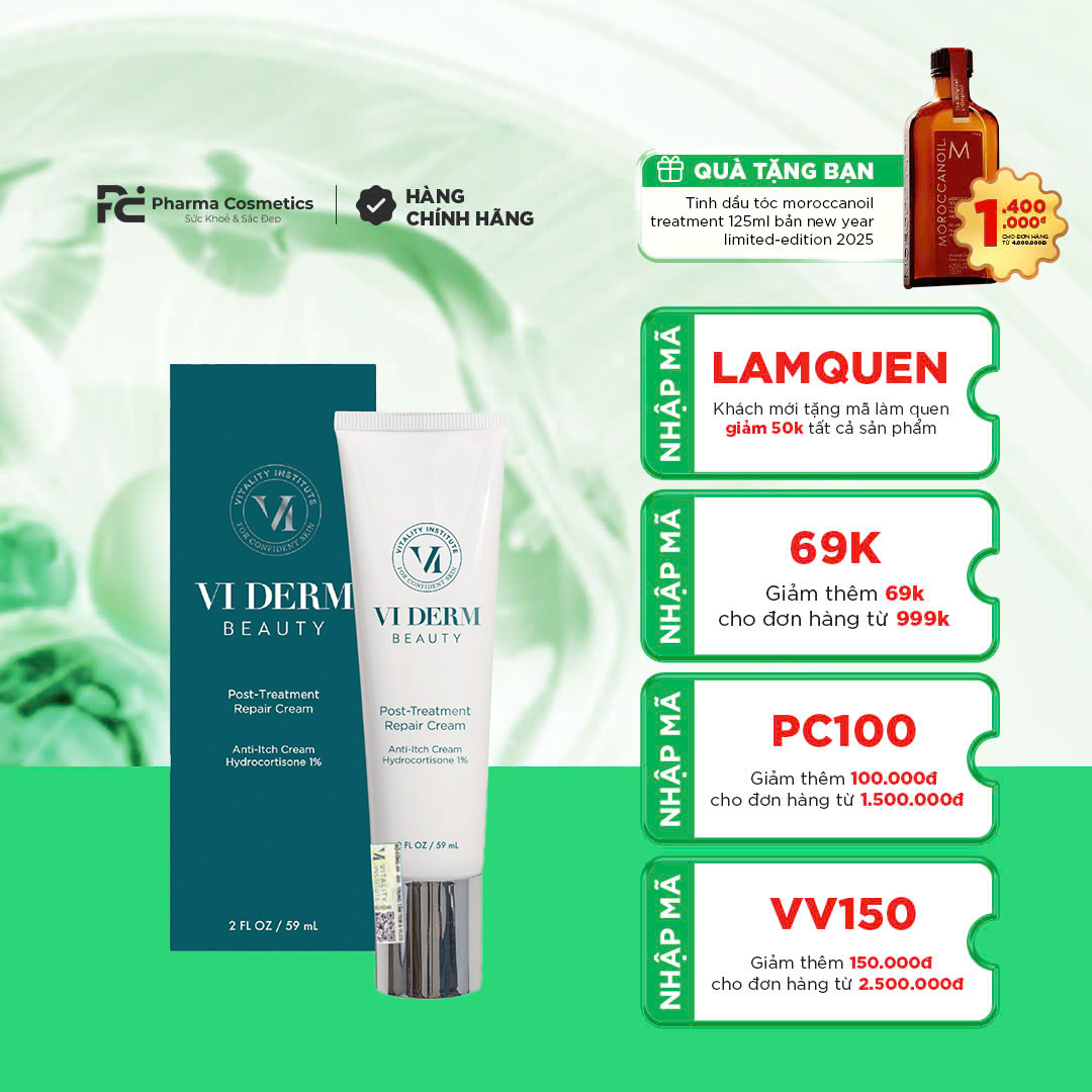 VI DERM POST TREATMENT REPAIR CREAM: Kem Phục Hồi & Làm Dịu Da Chuyên Sâu Sau Liệu Trình
