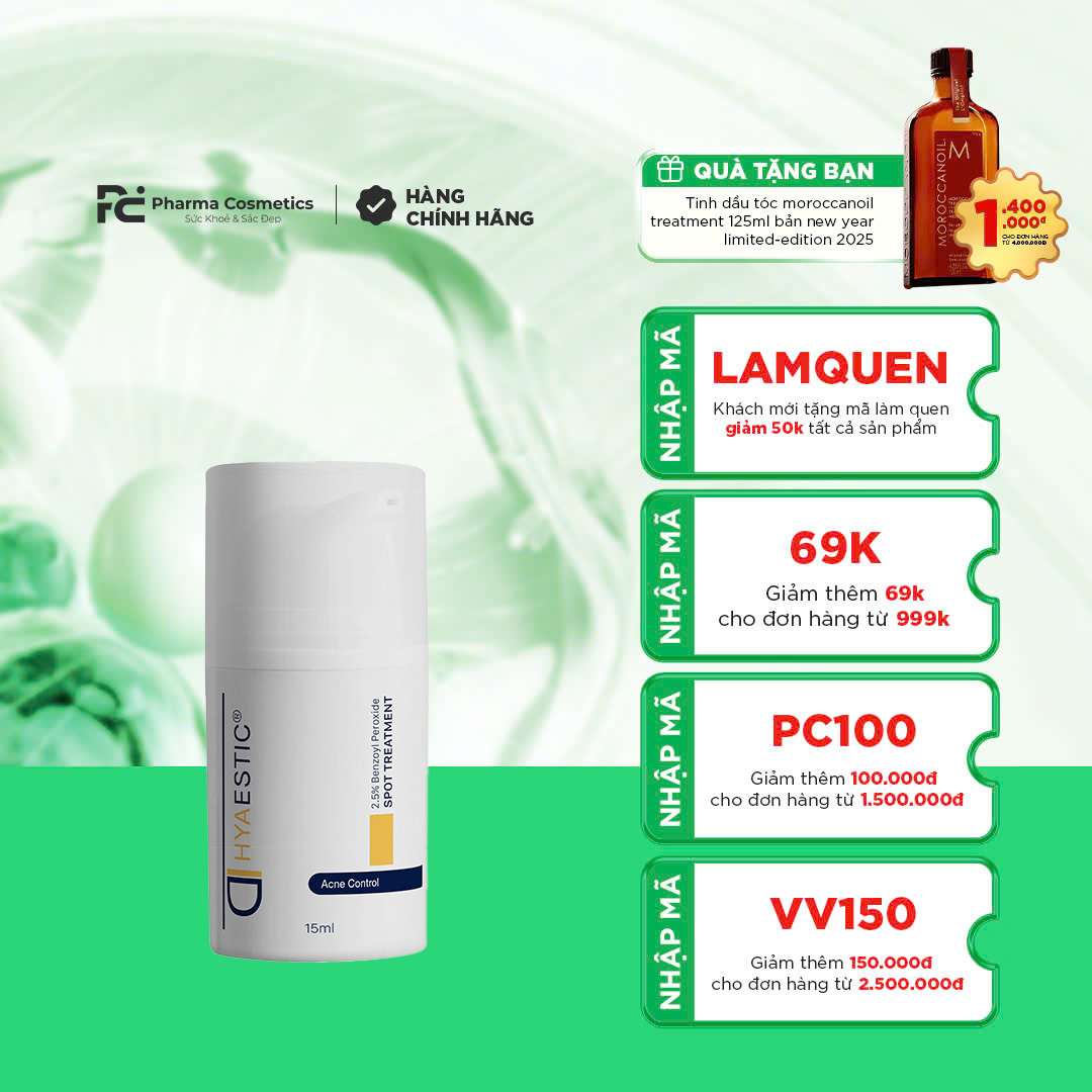 HYAESTIC SPOT TREATMENT 2.5% BENZOYL PEROXIDE: Hỗ Trợ Giảm Mụn Hiệu Quả & Nhanh Chóng