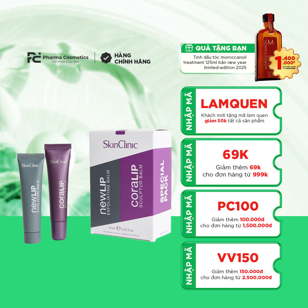 SKINCLINIC LIP DUO CARE: Combo Chăm Sóc Môi Chuyên Sâu, Cho Đôi Môi Căng Mọng & Mềm Mại