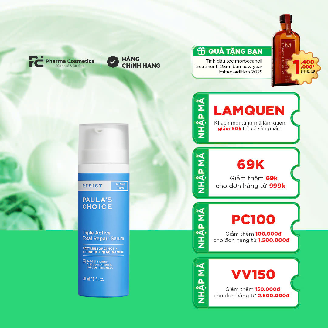 PAULA'S CHOICE RESIST TRIPLE ACTIVE TOTAL REPAIR SERUM: Tinh chất 3 tác động chống lão hóa, mờ thâm nám, giảm nếp nhăn và săn chắc da