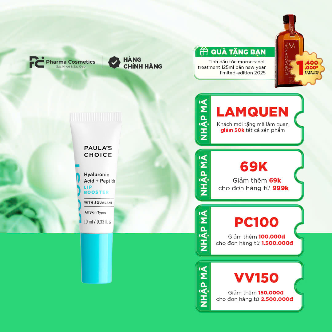 PAULA'S CHOICE HYALURONIC ACID + PEPTIDE LIP BOOSTER: Tinh Chất Dưỡng Môi Chuyên Sâu, Cho Đôi Môi Căng Mọng & Mềm Mại