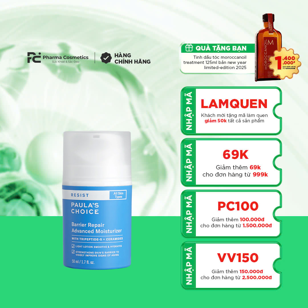 PAULA'S CHOICE RESIST BARRIER REPAIR ADVANCED MOISTURIZER: Kem Dưỡng Ẩm Tái Tạo Hàng Rào Da, Giảm Nếp Nhăn & Săn Chắc