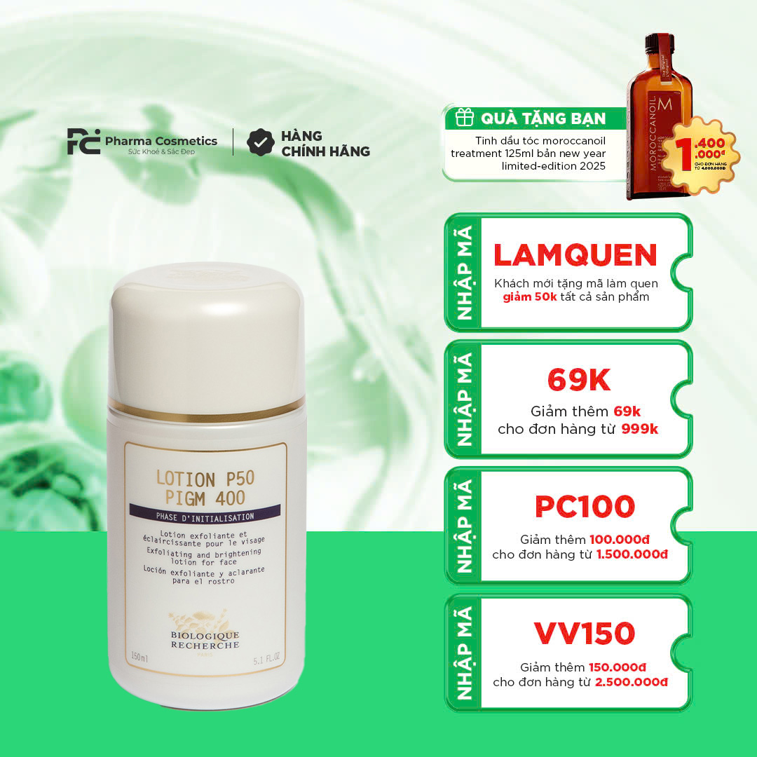 BIOLOGIQUE RECHERCHE LOTION P50 PIGM 400 / LOTION GIẢI PHÁP TỐI ƯU CHO LÀN DA SÁNG MỊN, ĐỀU MÀU 150ml