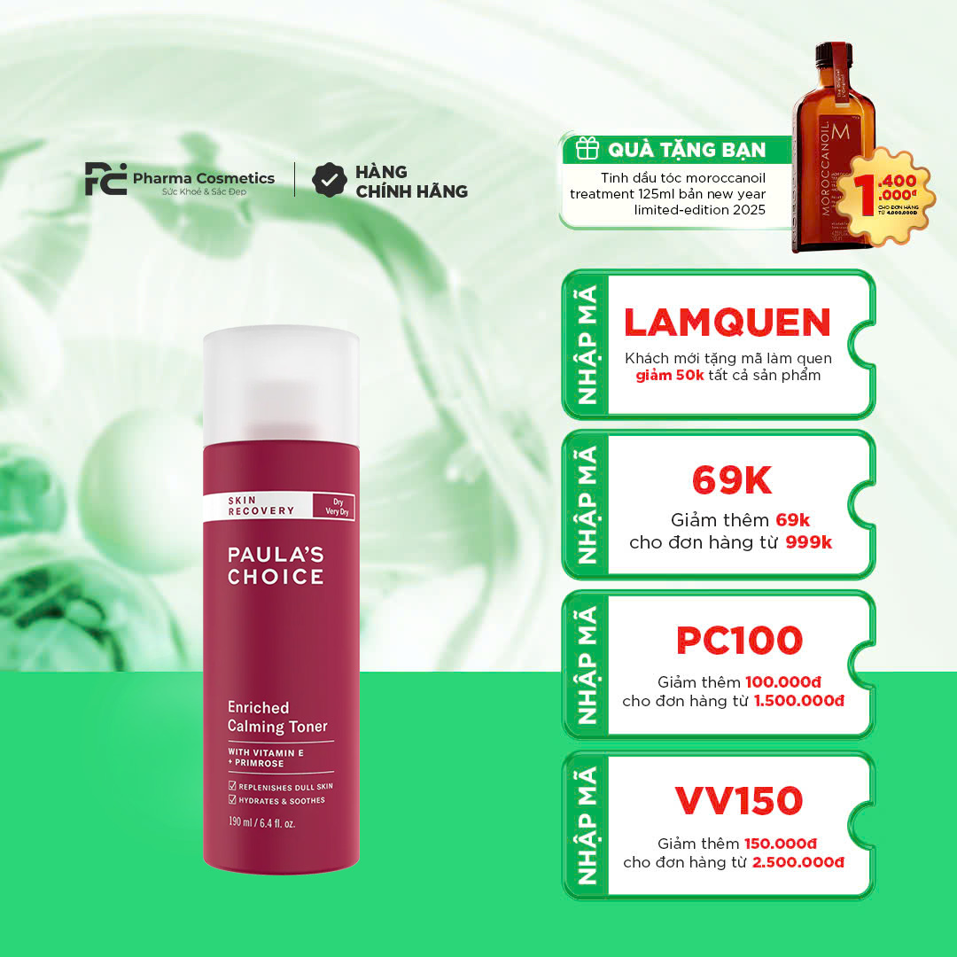 PAULA'S CHOICE SKIN RECOVERY ENRICHED CALMING TONER: Nước Cân Bằng & Phục Hồi Độ Ẩm Chuyên Sâu Cho Làn Da Khô Nhạy Cảm