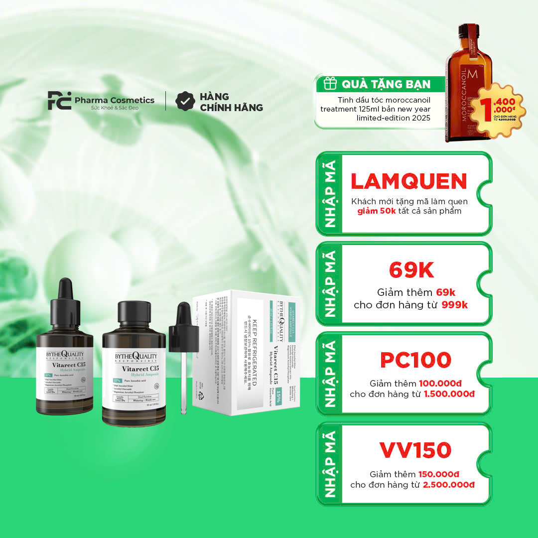 BYTHE QUALITY VITARECT C15 HYBRIDE AMPOULE: Tinh Chất Tái Tạo Collagen, Sáng Da & Hỗ Trợ Giảm Sẹo Mụn