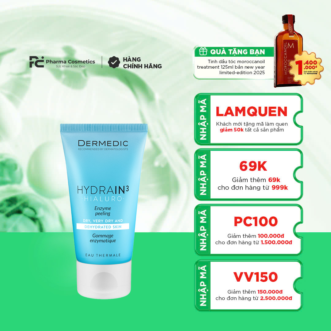 DERMEDIC HYDRAIN3 HIALURO ENZYME PEELING: Tẩy Tế Bào Chết Dịu Nhẹ & Dưỡng Ẩm Chuyên Sâu Cho Làn Da Nhạy Cảm