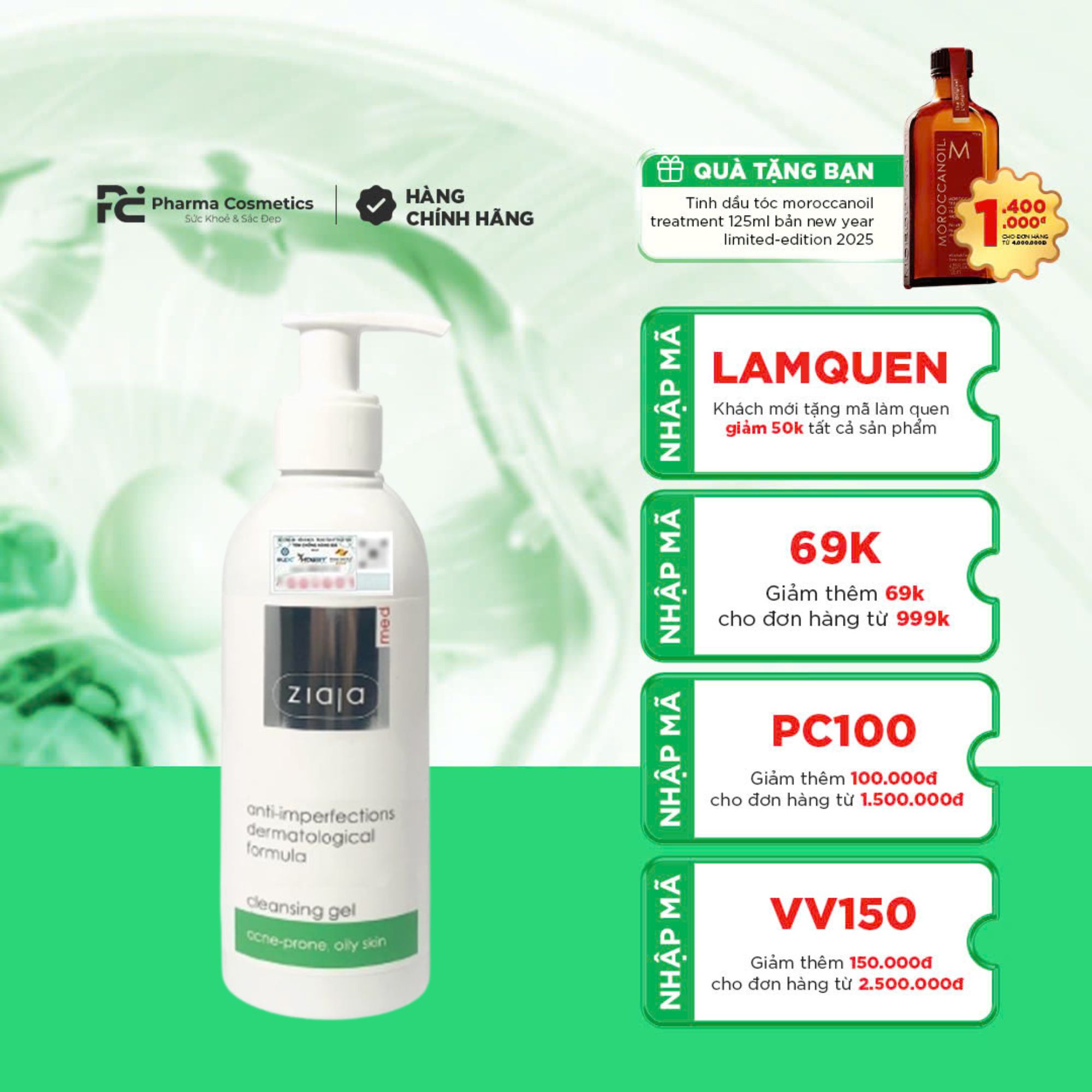 ZIAJA MED ANTI-IMPERFECTIONS DERMATILOGICAL FORMULA CLEANSING GEL / GEL RỬA MẶT  NGỪA KHUẨN GIẢM MỤN
