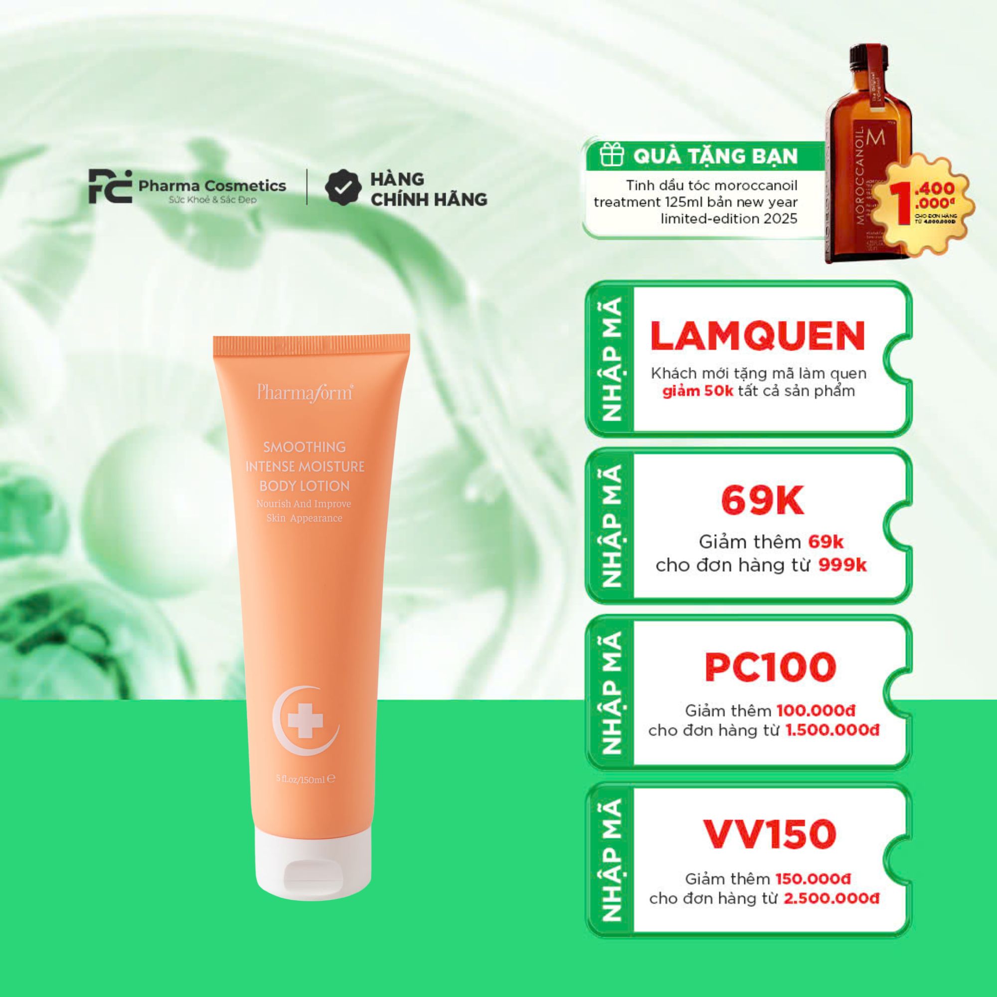 PHARMAFORM SMOOTHING INTENSE MOISTURE BODY LOTION: Sữa Dưỡng Thể Chuyên Sâu - Giảm Viêm Nang Lông & Mụn Lưng