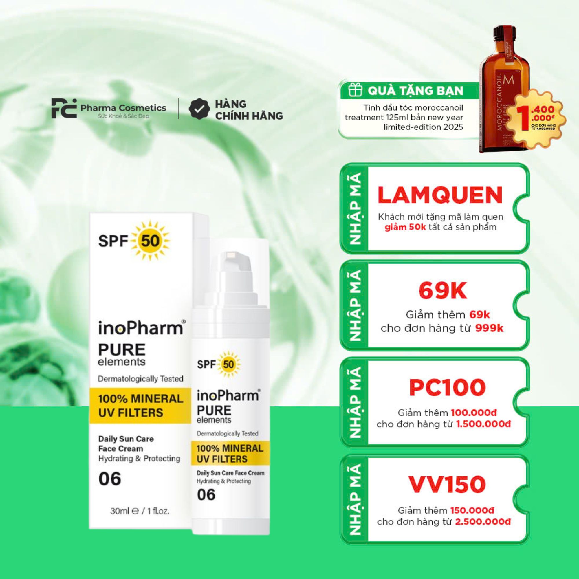 INOPHARM DAILY SUN CARE FACE CREAM SPF 50: Kem Chống Nắng Khoáng 100% - Bảo Vệ Toàn Diện & Dưỡng Da Mịn Màng