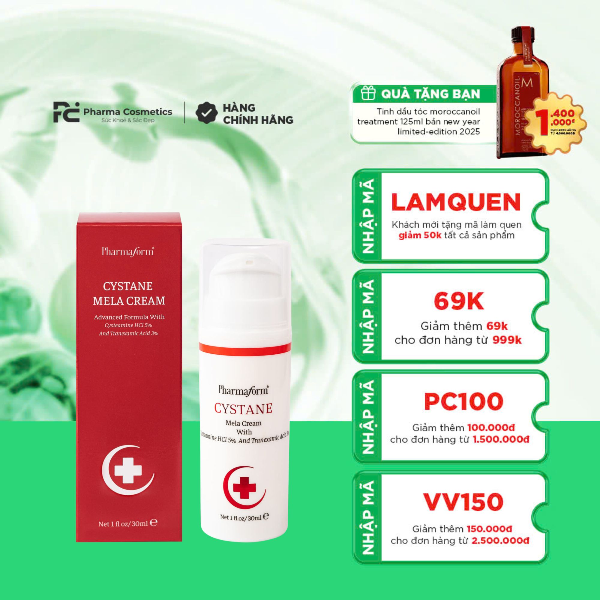 PHARMAFORM CYSTANE MELA CREAM: Kem Giảm Nám, Chống Oxy Hóa Với Công Thức Tiên Tiến