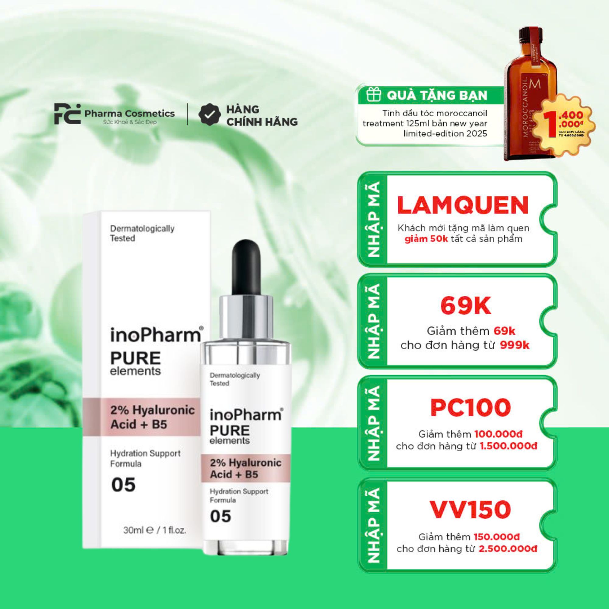 INOPHARM 2% HYALURONIC ACID + VITAMIN B5 SERUM: Tinh Chất Làm Dịu, Dưỡng Ẩm & Căng Mọng Cho Làn Da