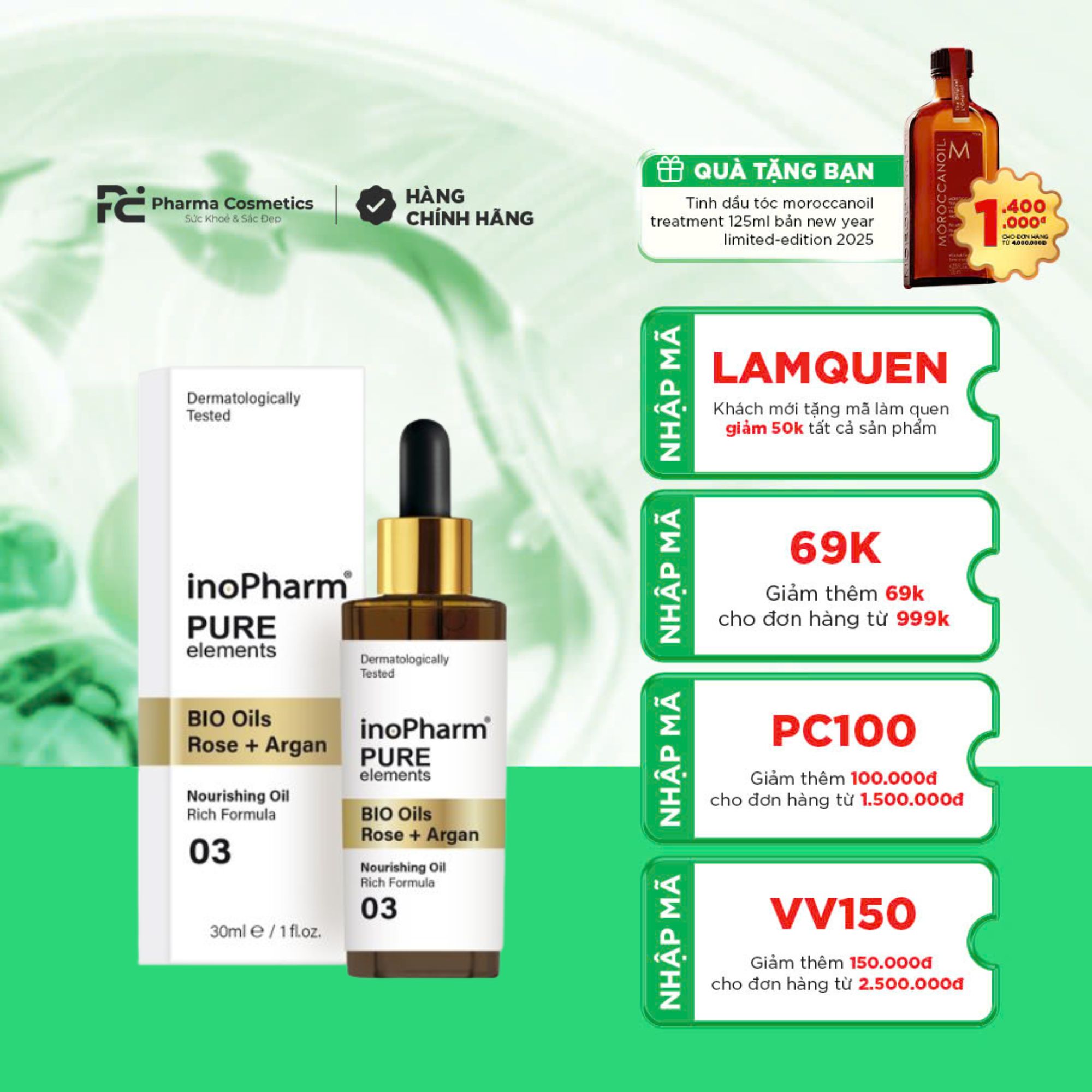 INOPHARM BIO OILS: ROSE + ARGAN - Tinh Dầu Dưỡng Sáng & Chống Lão Hóa, Cho Làn Da Khỏe Mạnh