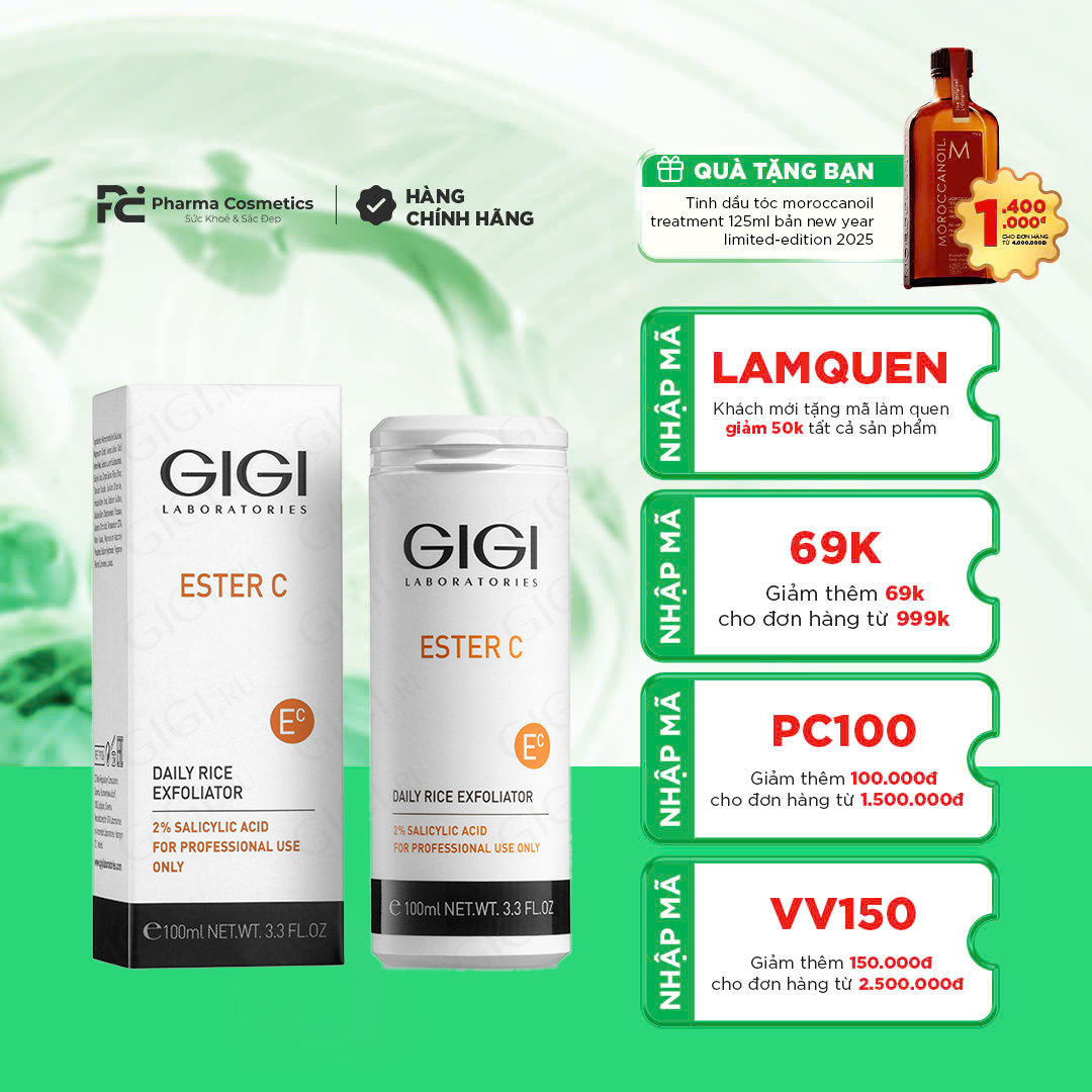 GIGI ESTER C RICE EXFOLIATOR 2% SALICYLIC ACID / BỘT TẨY TẾ BÀO CHẾT ENZYM GẠO GIÚP LÀM SÁNG, LOẠI BỎ TẾ BÀO CHẾT DỊU NHẸ CHO DA 