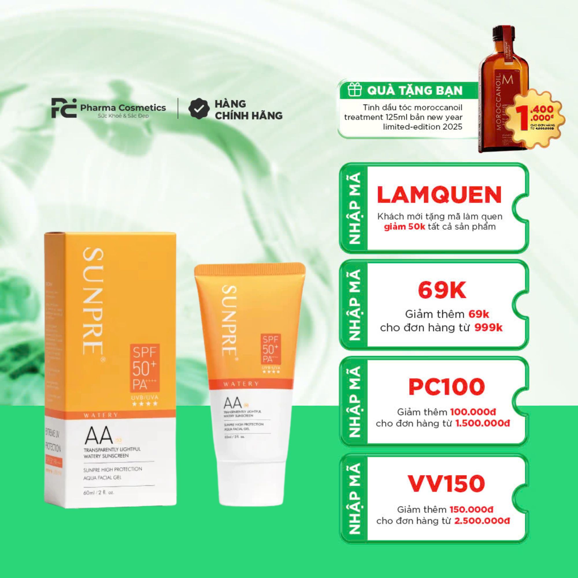 MONA FREMA SUNPRE HIGH PROTECTION AA FACIAL GEL: Kem Chống Nắng Phổ Rộng Dạng Gel Nước - Chống Lão Hóa & Dưỡng Ẩm