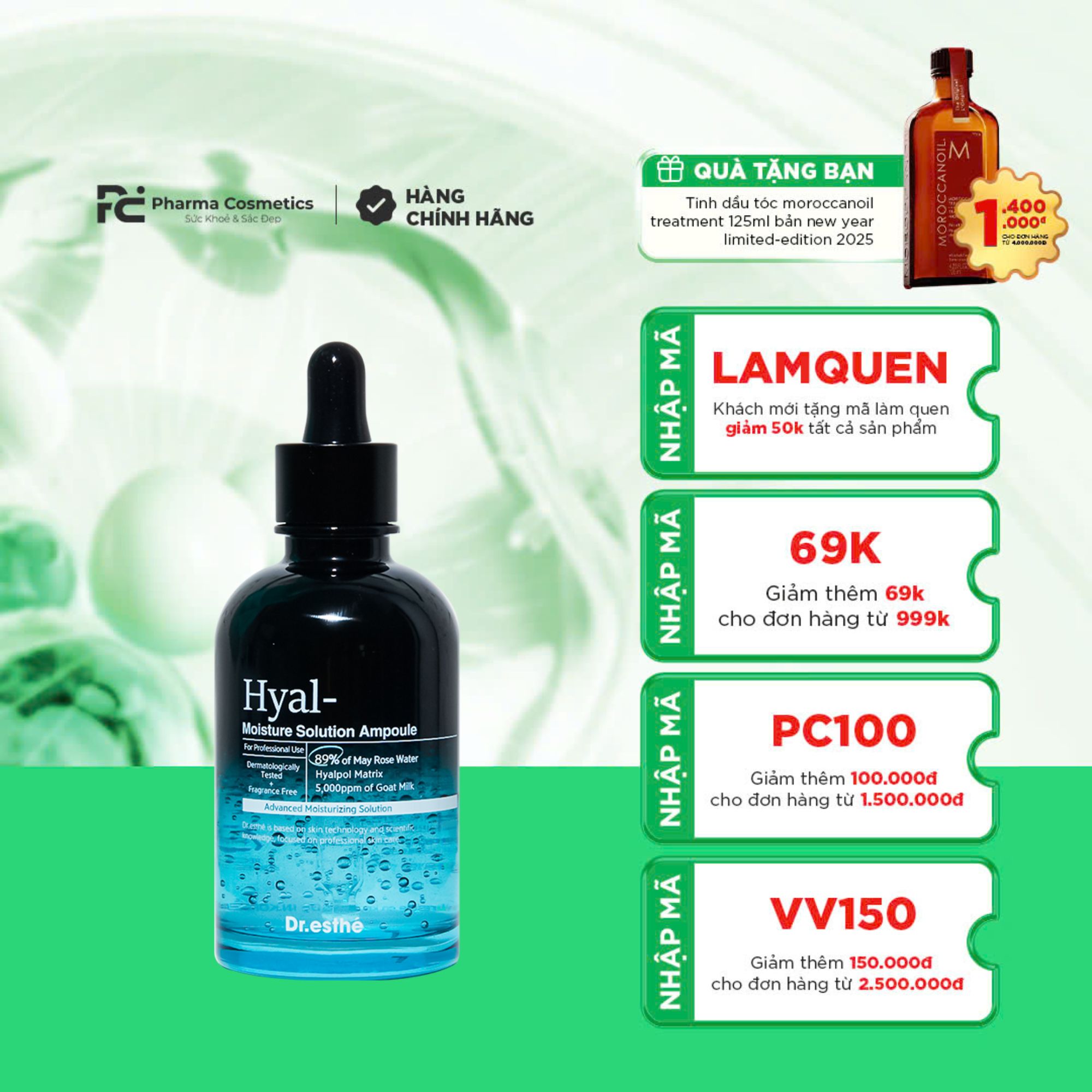 DR.ESTHE HYAL-MOISTURE SOLUTION AMPOULE: Tinh Chất Dưỡng Ẩm Chuyên Sâu, Phục Hồi & Tái Sinh Làn Da Khô