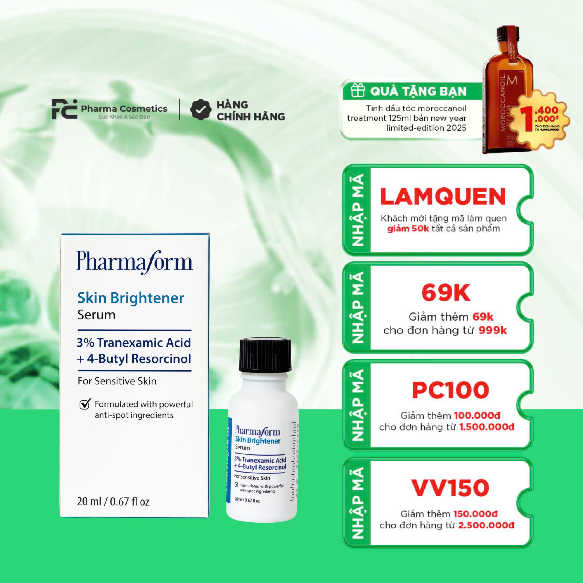 PHARMAFORM SKIN BRIGHTENER SERUM: Tinh Chất Đặc Trị Nám & Thâm Với 3% Axit Tranexamic