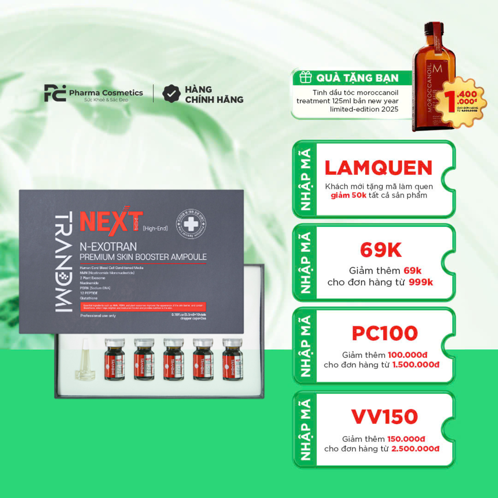 TRANDMI N-EXOTRAN PREMIUM SKIN BOOSTER: Tế Bào Gốc Cuống Rốn - Trẻ Hóa Vượt Trội, Trị Nám & Phục Hồi Da