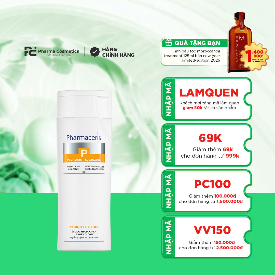 PHARMACERIS PURI - ICHTLIUM: Gel Tắm Gội Chuyên Biệt - Giữ Ẩm & Hỗ Trợ Giảm Triệu Chứng Vảy Nến