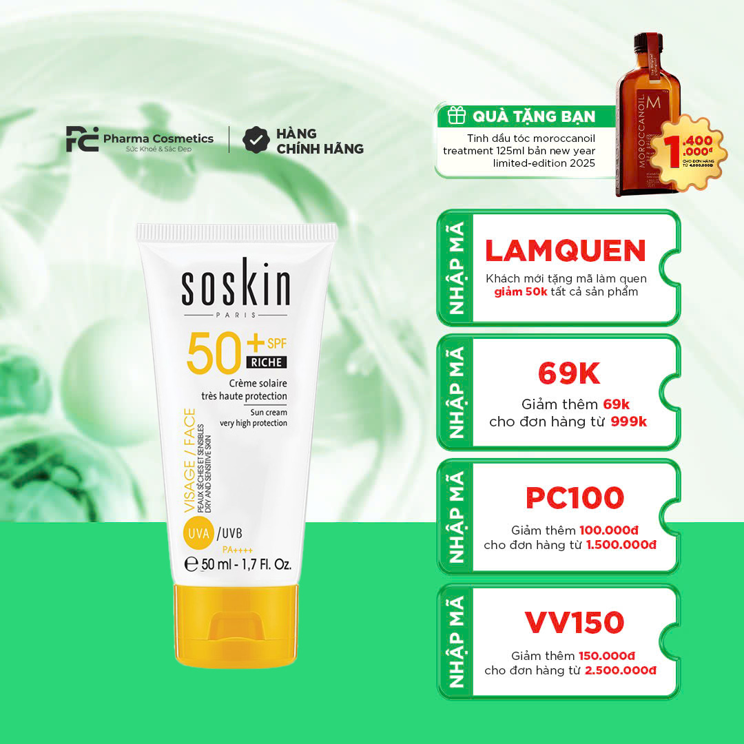 SOSKIN SPF50+ SUN CREAM VERY HIGH PROTECTION (RICH) / KEM DƯỠNG DA CHỐNG NẮNG SPF50+