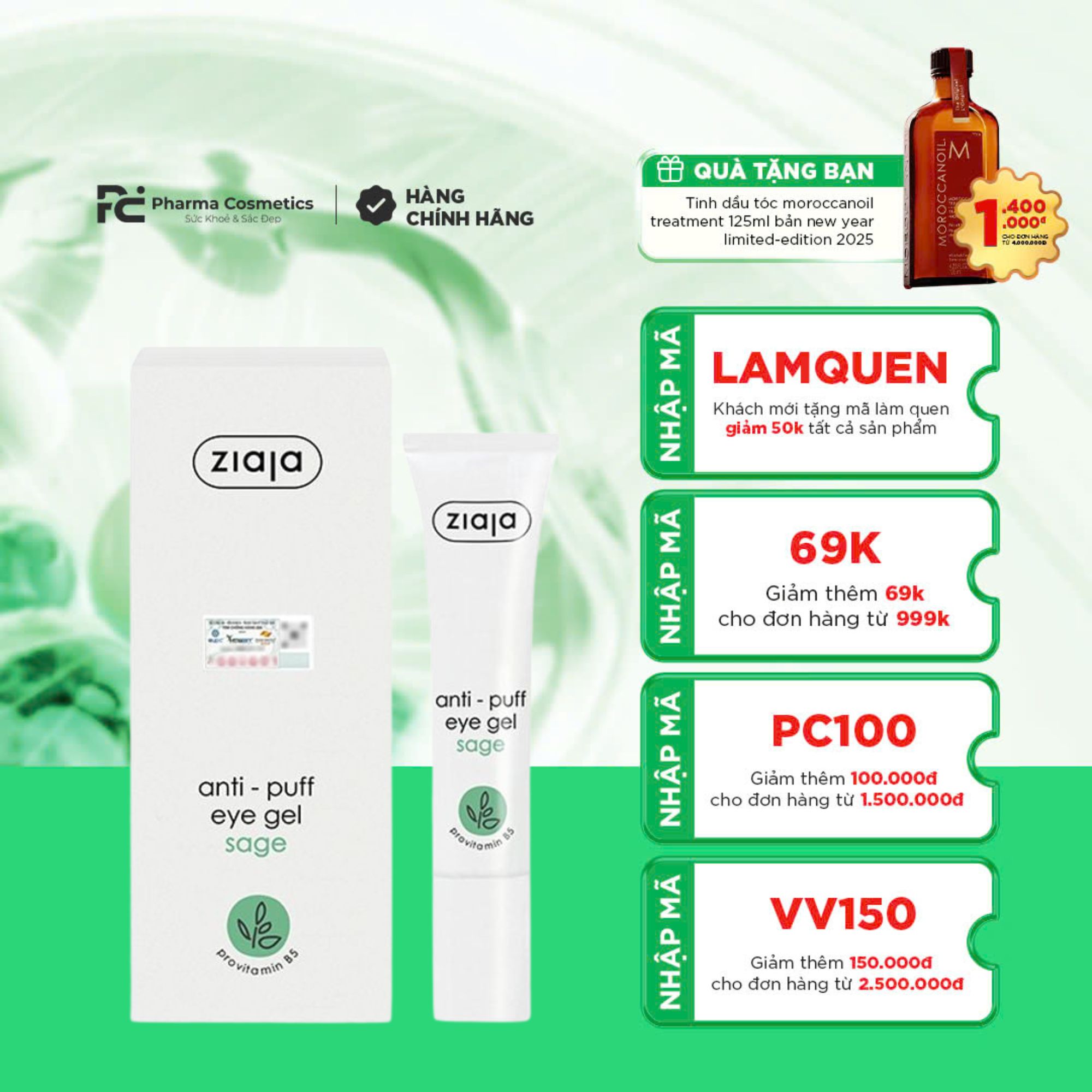 ZIAJA ANTI-PUFF EYE GEL: Gel Mắt Giảm Bọng & Sưng, Cho Đôi Mắt Tươi Sáng