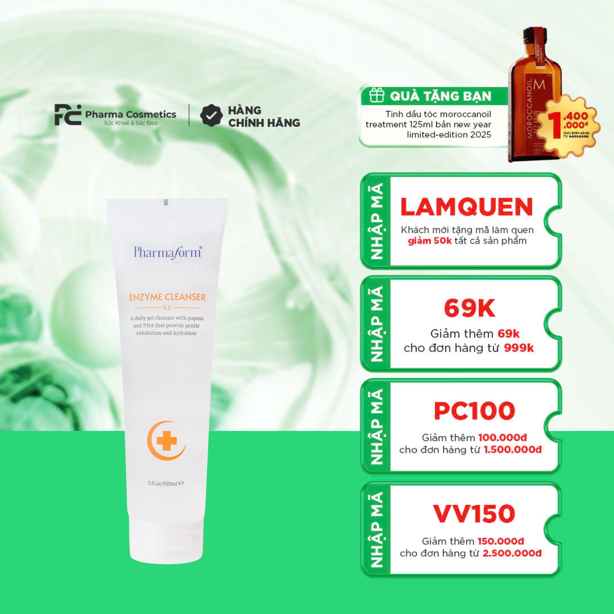 PHARMAFORM ENZYME CLEANSER GEL: Sữa Rửa Mặt Tẩy Da Chết & Cấp Ẩm Dịu Nhẹ