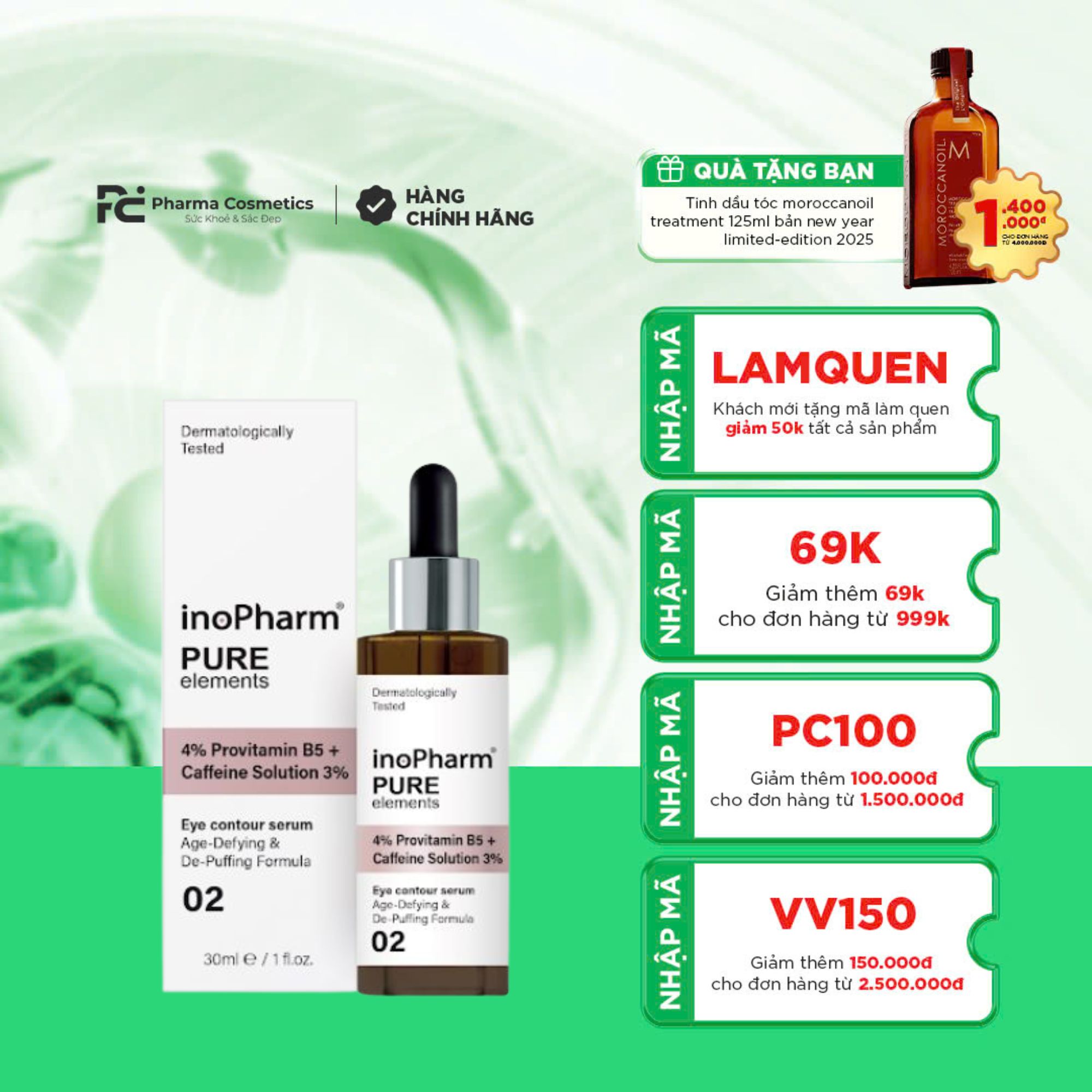 INOPHARM 4% PROVITAMIN B5 + 3% CAFFEINE: Tinh Chất Giảm Bọng & Quầng Thâm Mắt, Tái Sinh Làn Da Mệt Mỏi