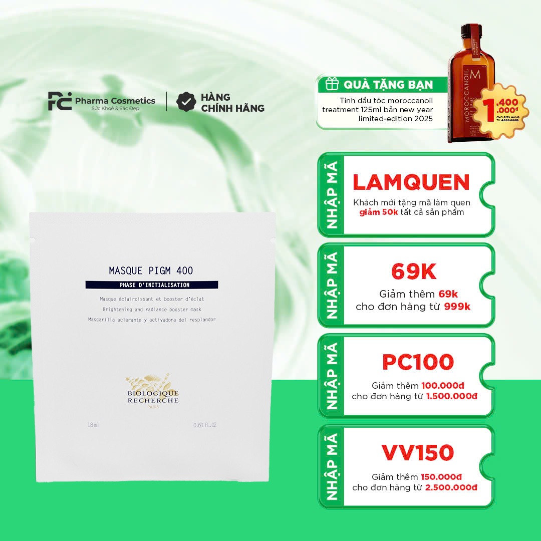 BIOLOGIQUE RECHERCHE MASQUE PIGM 400 / MẶT NẠ VÀNG ĐÁNH THỨC LÀN DA SÁNG BỪNG RẠNG RỠ ( 10 miếng)